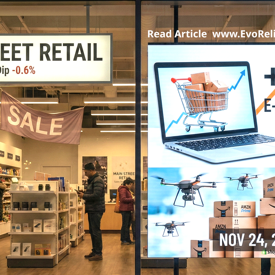 U.S. Retail Divergence: Sales Dip -0.6% as E-Commerce Soars 22% in Pre-Holiday Shift