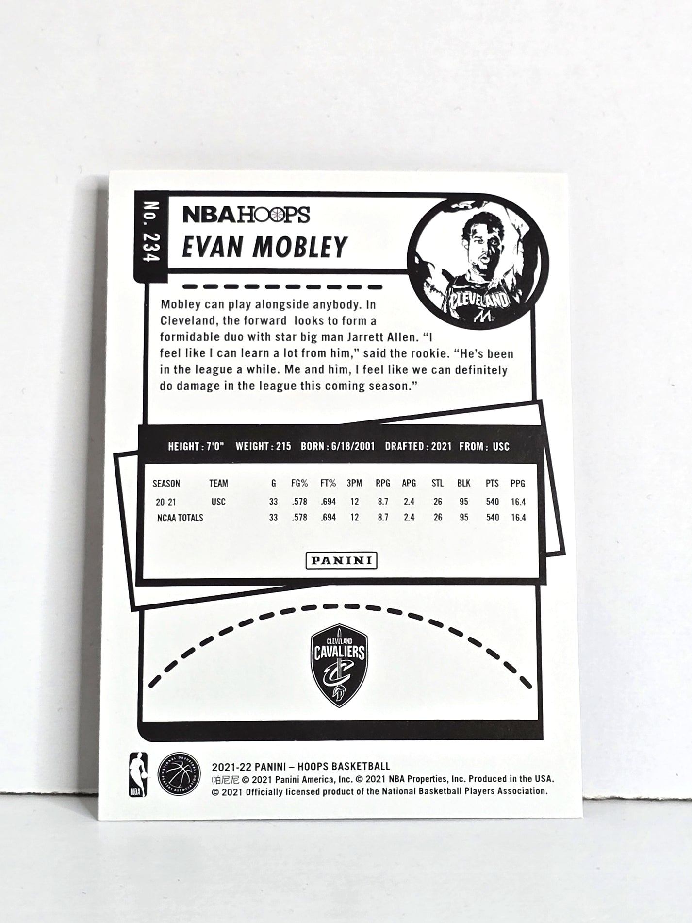 Evan Mobley Rookie NBA Basketball Card 2021 Panini Hoops No. 234