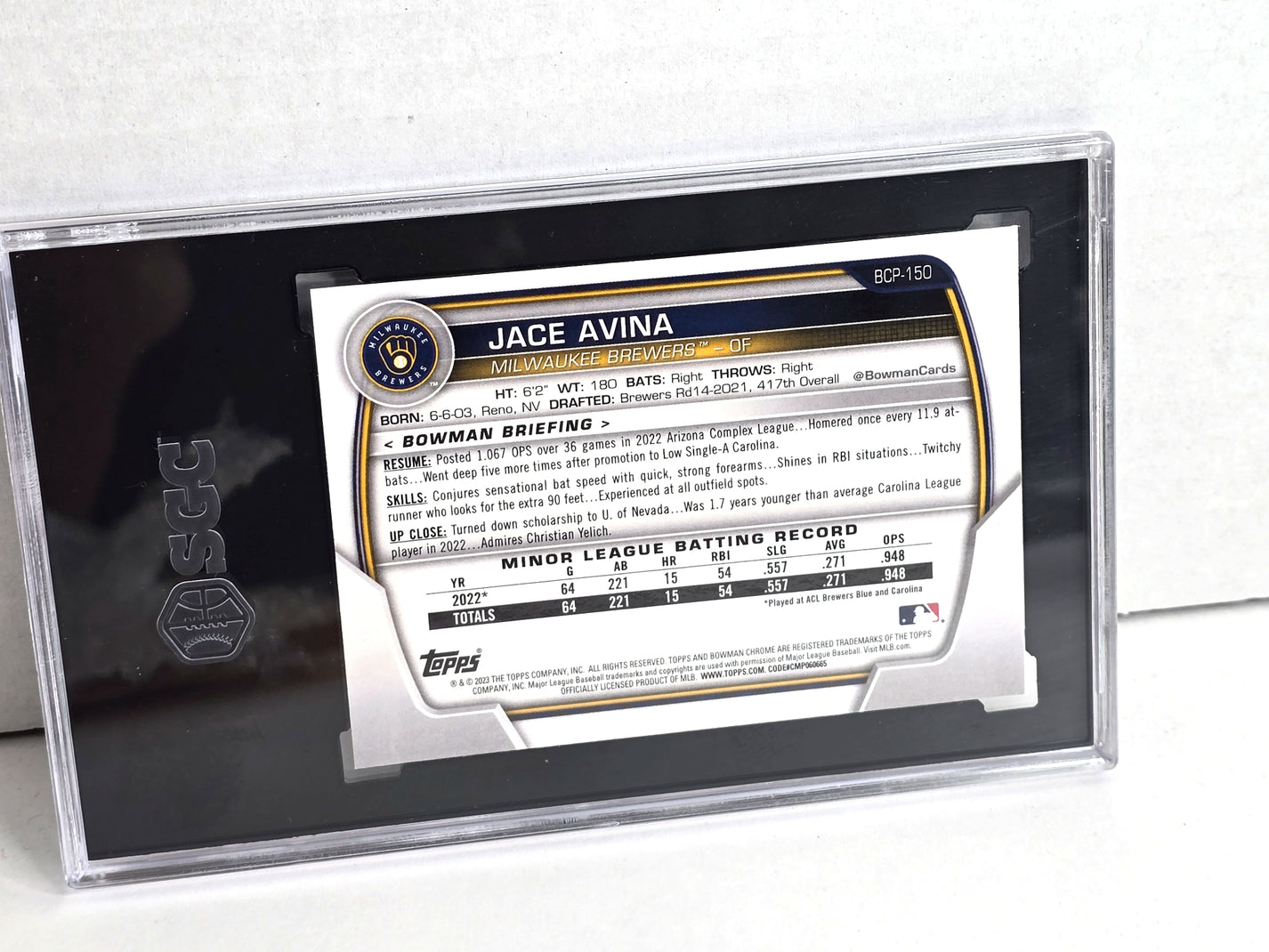 Jace Avina Baseball Rookie Card 2023 Topps Bowman No. BCP-150