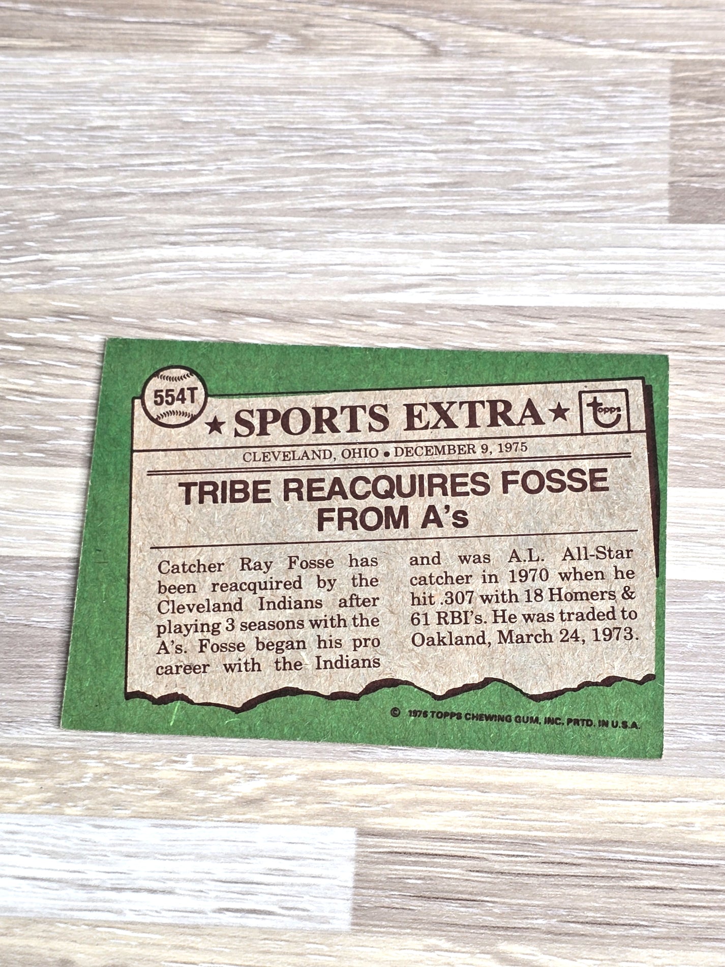 Ray Fosse Baseball Card 1976 Topps No. 554T Sports Extra