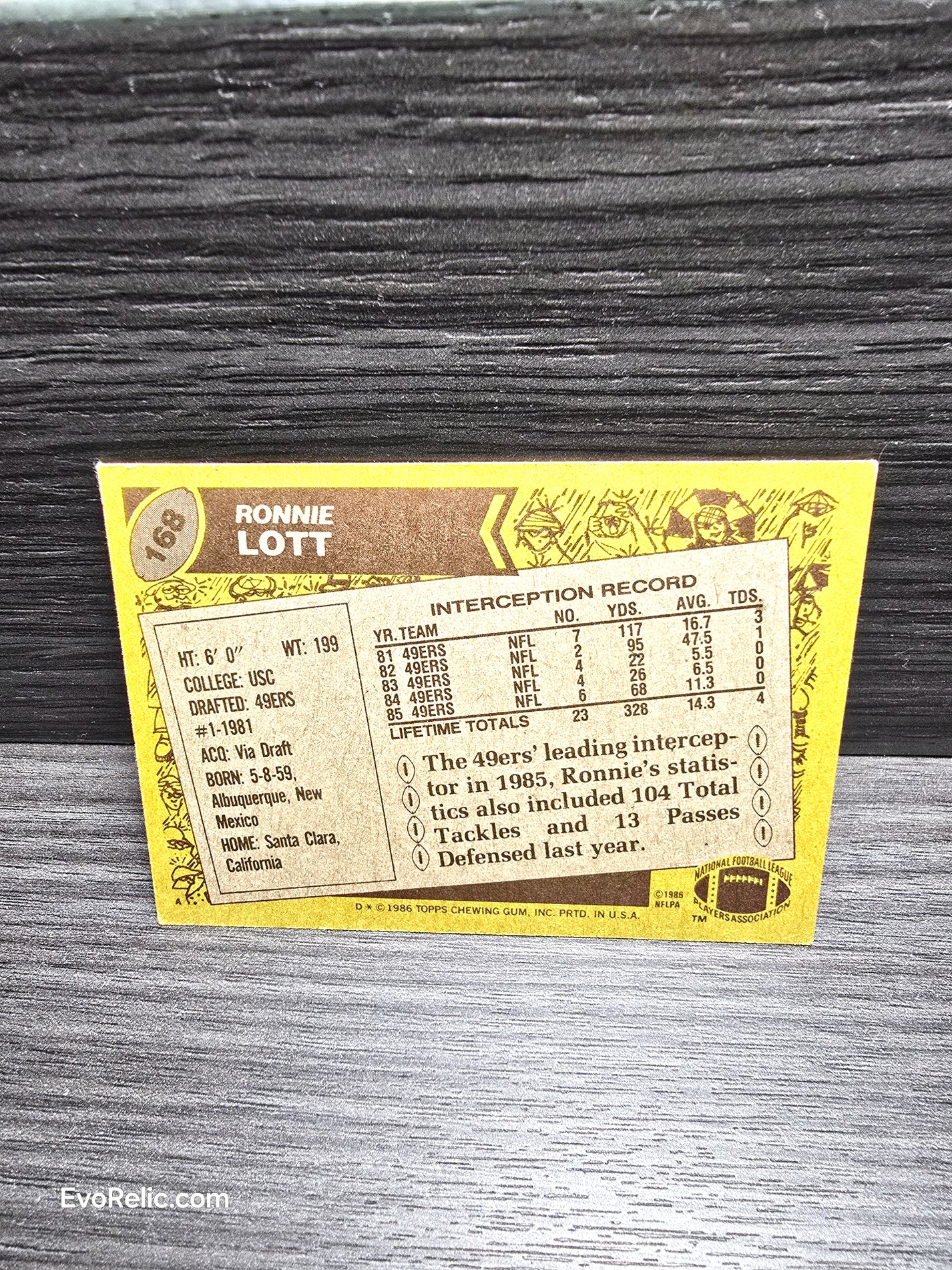 1986 Ronnie Lott Football Card Topps No 168