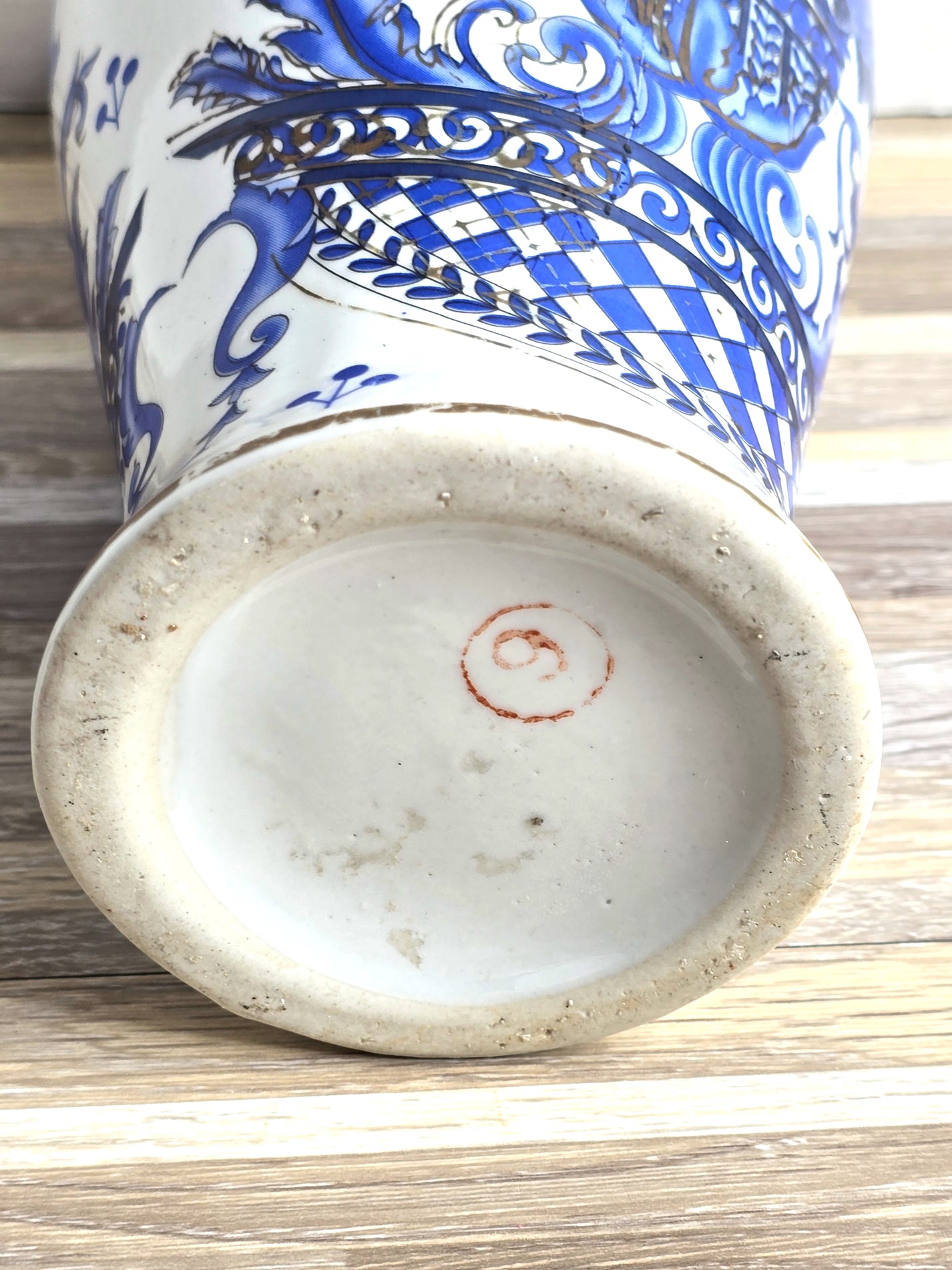 Vintage 1950s Hand Painted Blue White Porcelain Floral Basket Vase – Baluster Style
