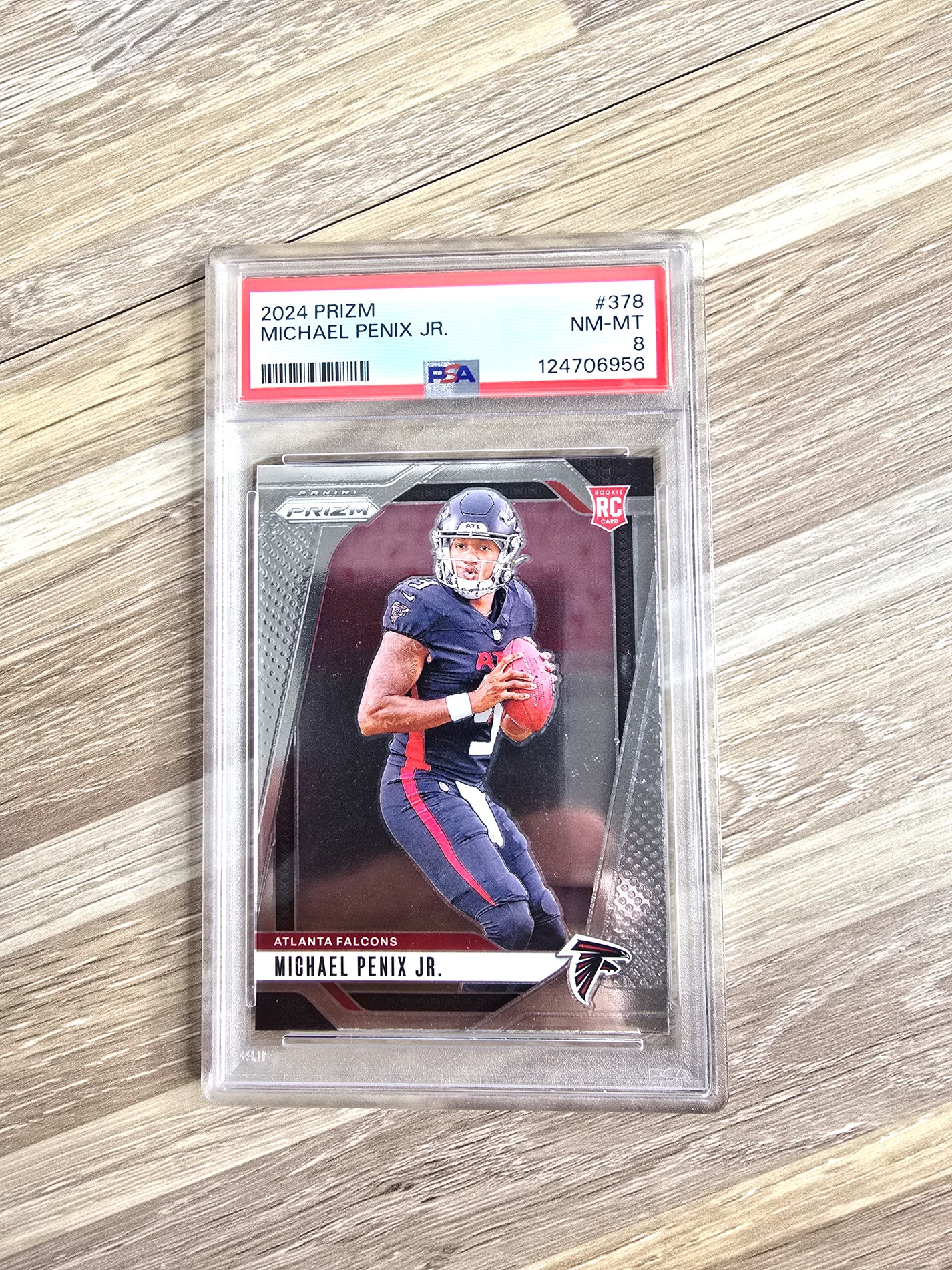 2024 Michael Penix Jr. NFL Rookie Football Card Panini No 378 Atlanta Falcons PSA 8