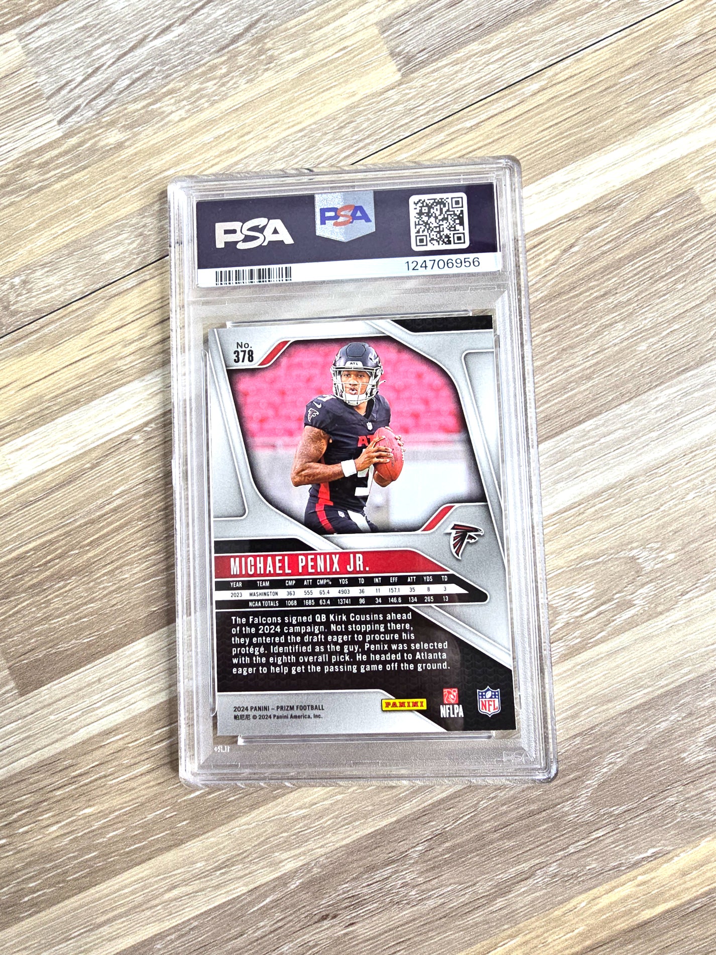 2024 Michael Penix Jr. NFL Rookie Football Card Panini No 378 Atlanta Falcons PSA 8