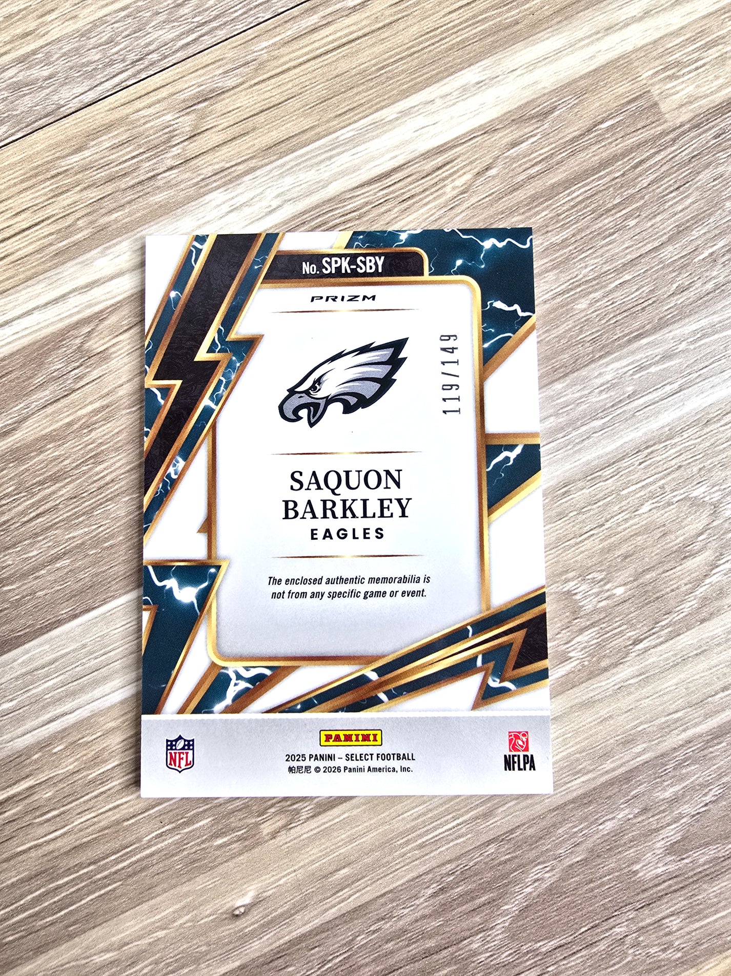 2025 Saquon Barkley Panini Select Sparks No. SPK-SBY