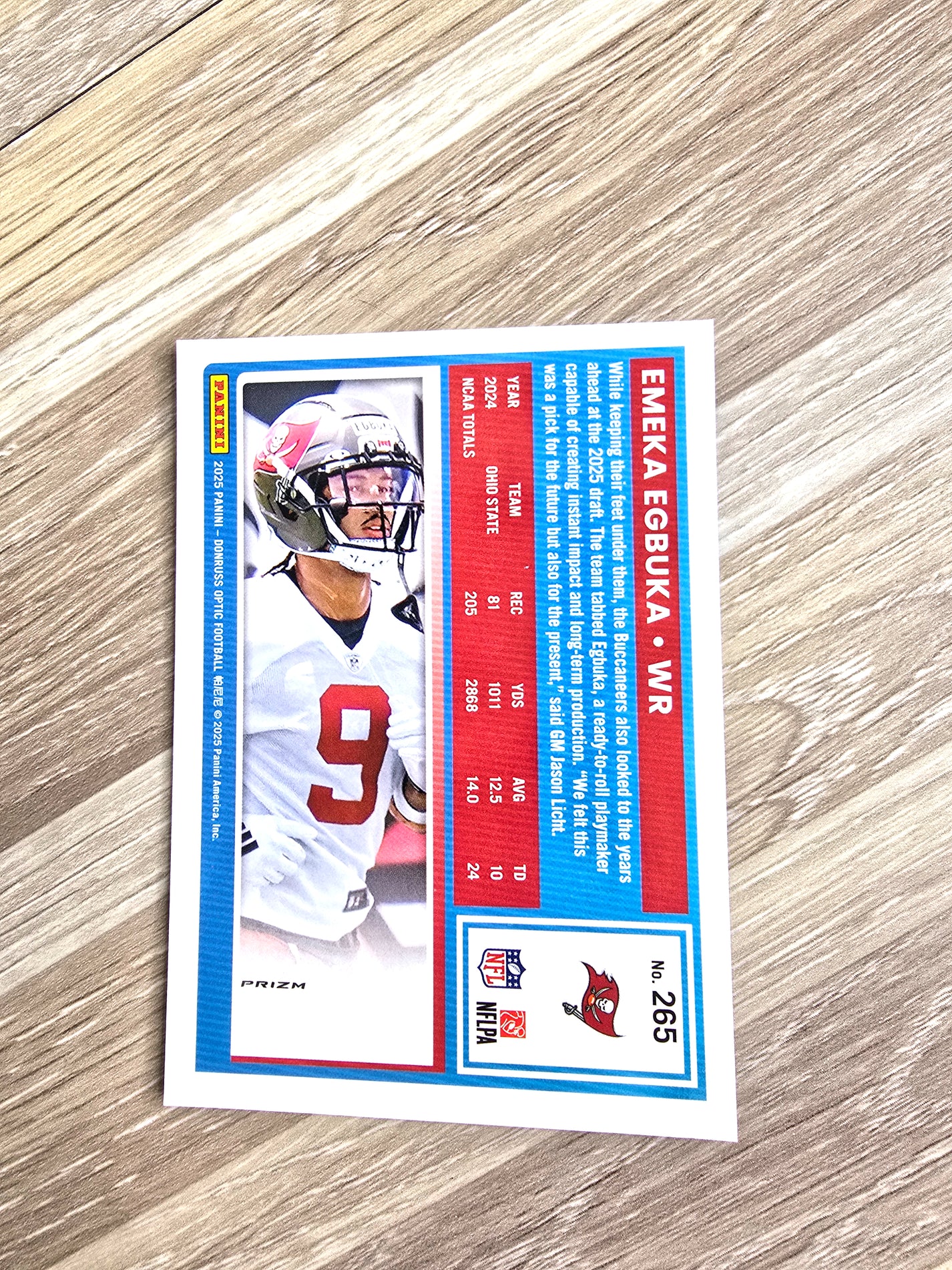 2025 Emeka Egbuka NFL Rookie Football Card Panini Optic No 265
