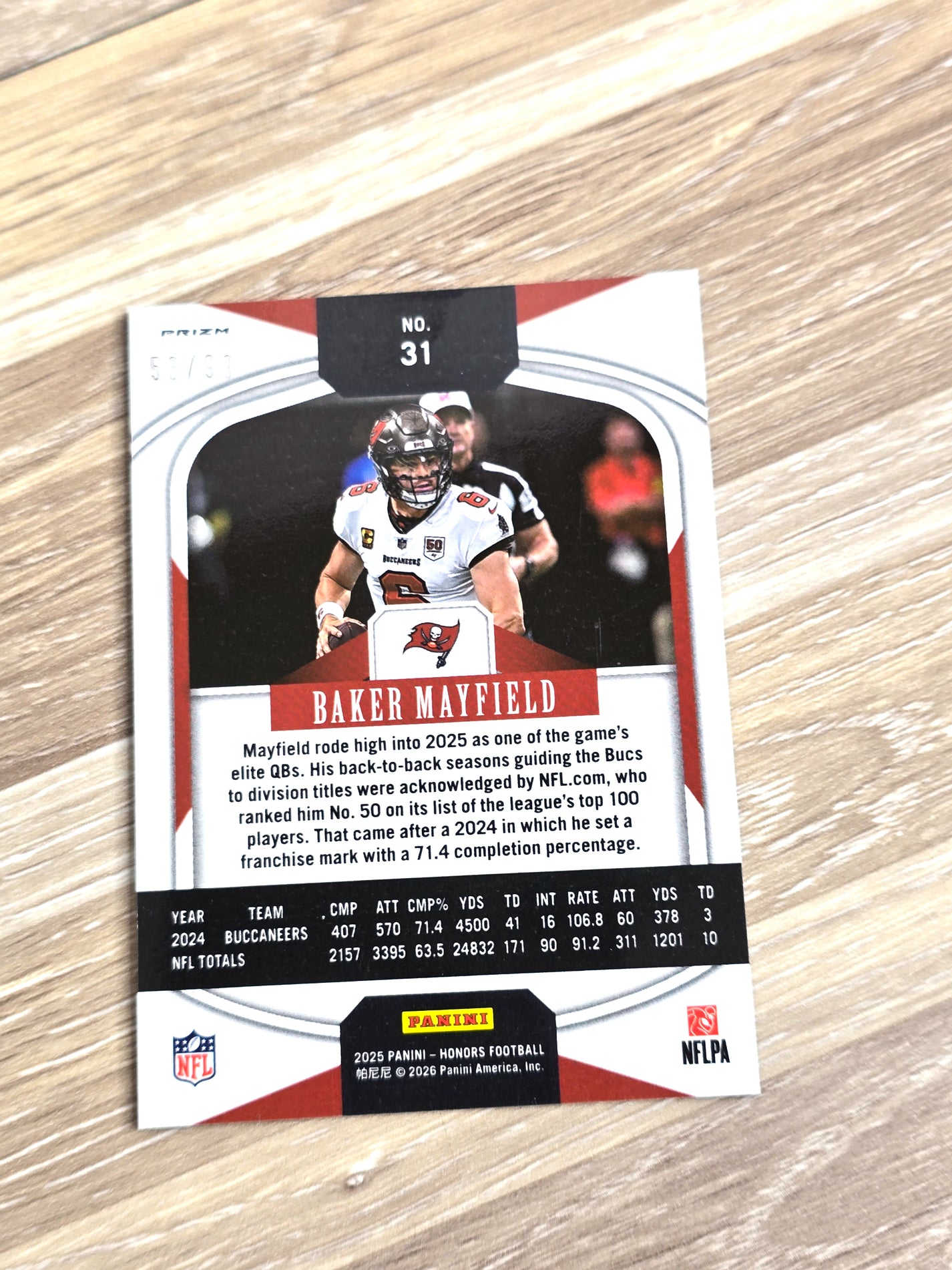 Baker Mayfield 2025 NFL Football Card Panini Honors #31
