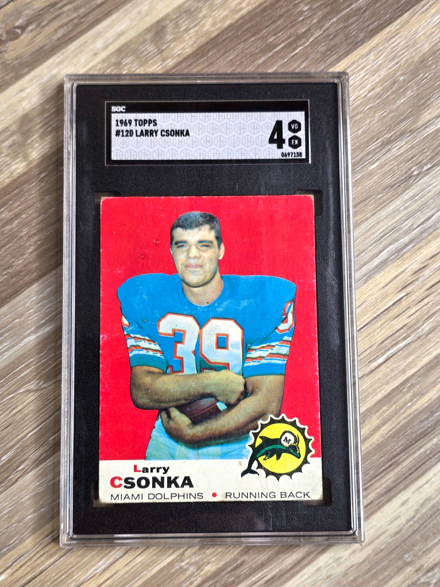 Topps 1969 Larry Csonka Football Rookie Card #120 SGC 4 Excellent Grade