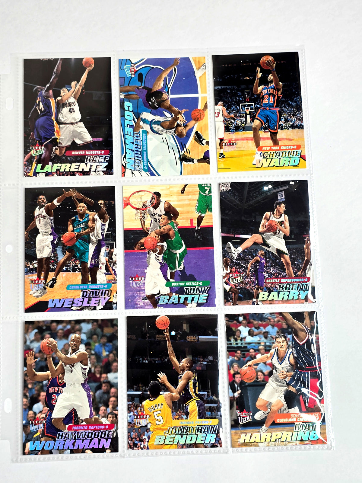 2000-01 Fleer Ultra &amp; Fleer Tradition NBA Basketball Card 9-Card Lot – Brent Barry, Raef LaFrentz, Jonathan Bender, Derrick Coleman