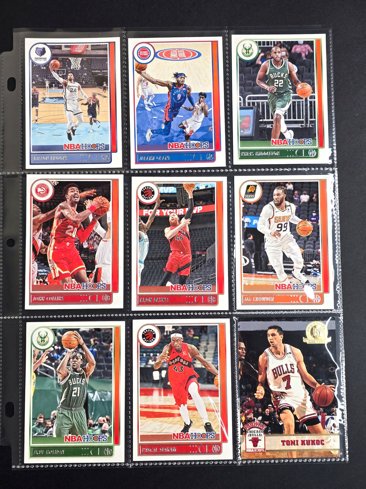 1993-94 SkyBox NBA Basketball 9-Card Bundle Sale Toni Kukoč RC #313 Bulls &amp; 2021-22 Panini Hoops Middleton Siakam Holiday