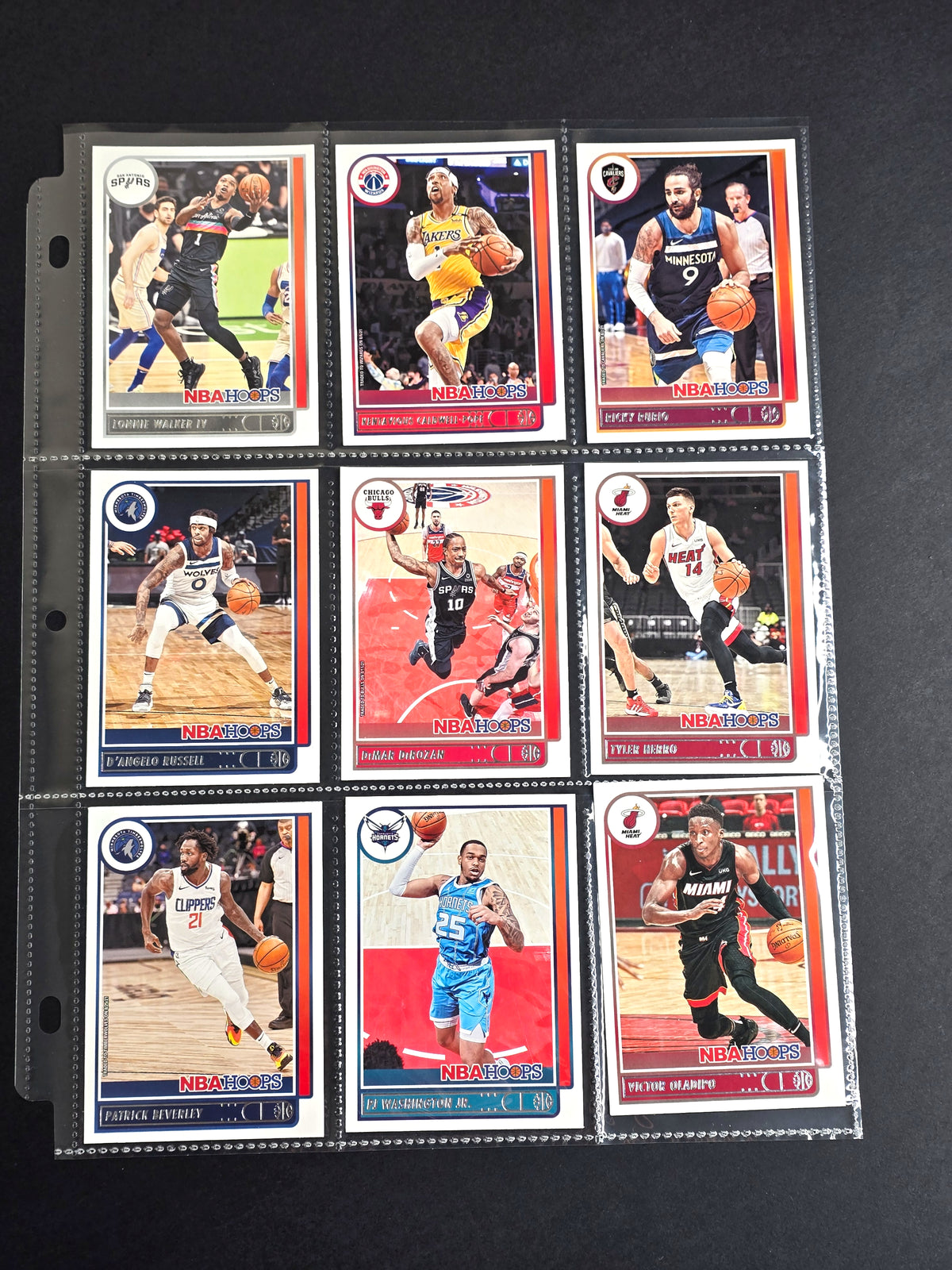 2021-22 Panini NBA Hoops Basketball 9-Card Bundle Sale – Tyler Herro, DeMar DeRozan, D’Angelo Russell – Base &amp; Color Parallels