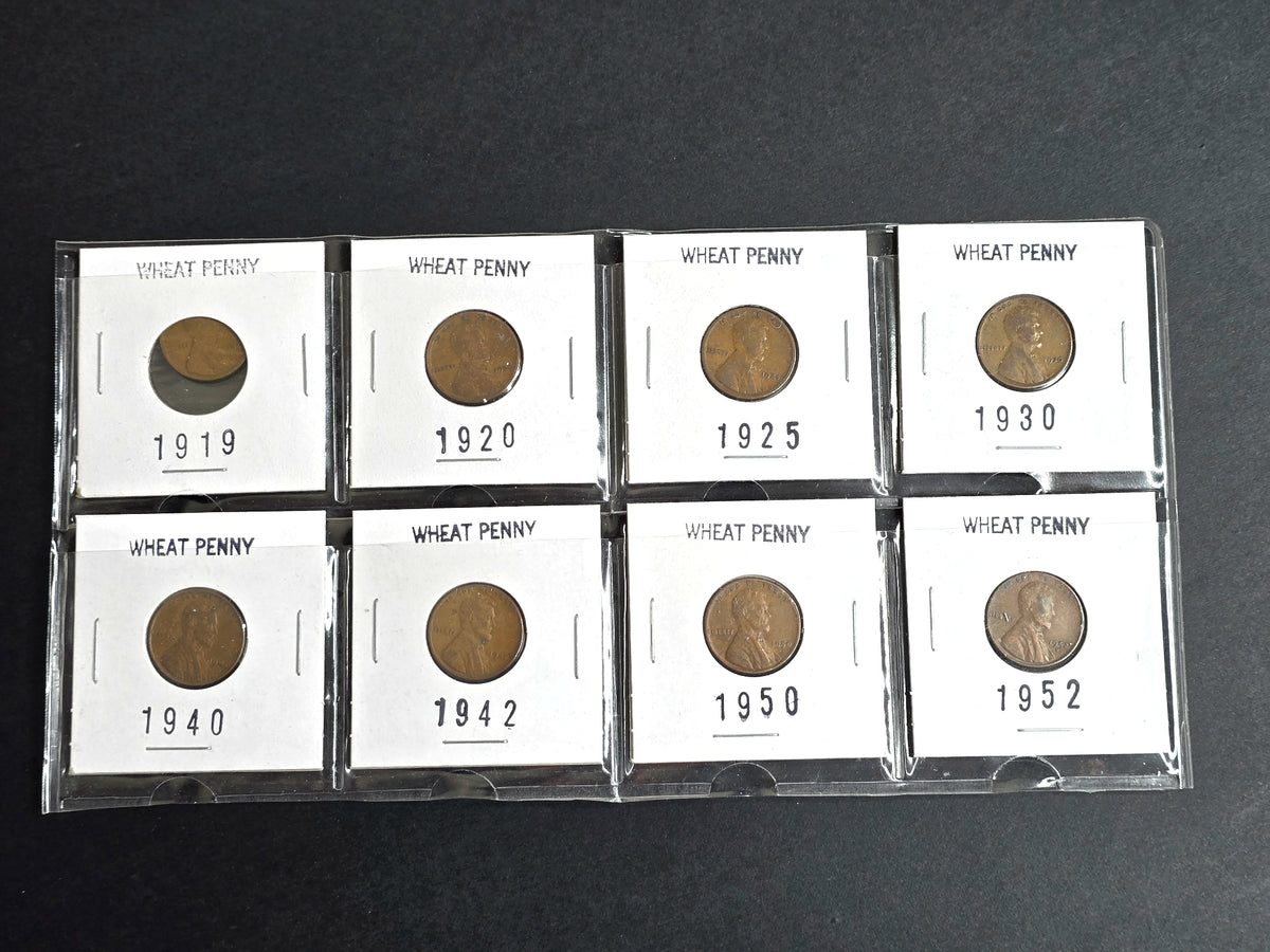 Vintage Lincoln Wheat Penny 8-Coin Deal Sale (1919–1952) | Early Date Circulated US Copper Cents