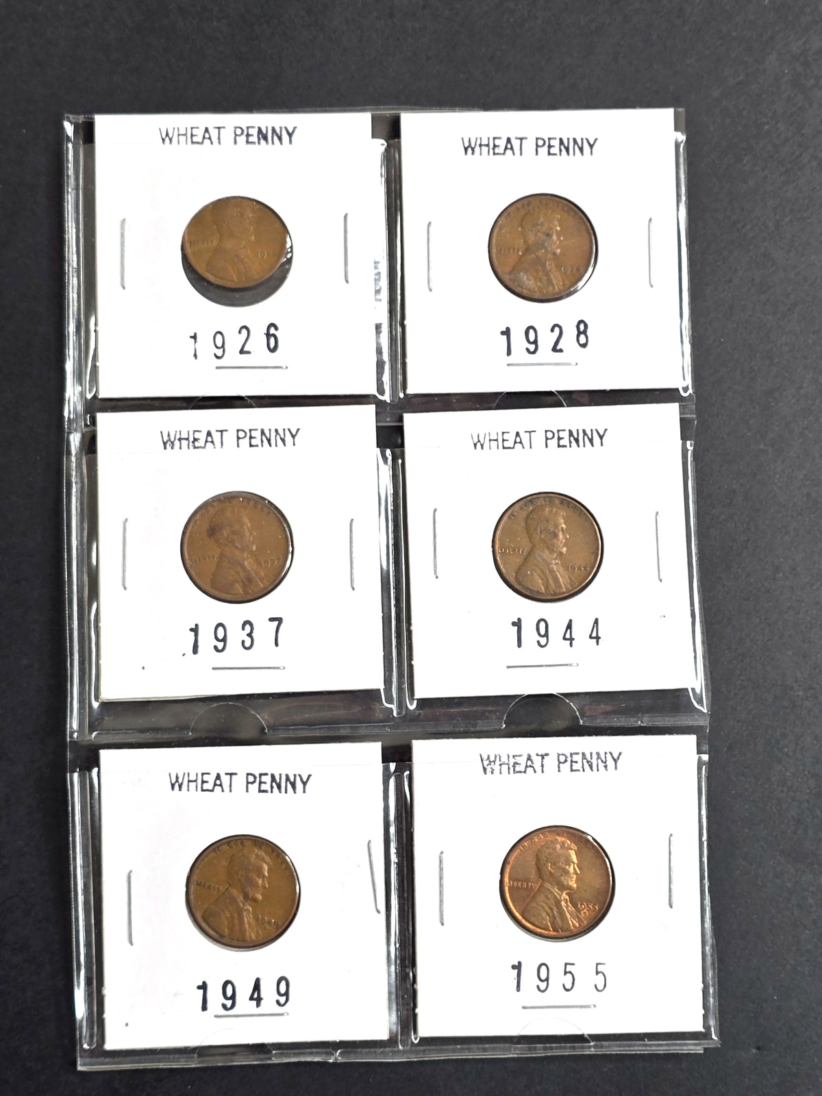 Vintage Lincoln Wheat Penny 6-Coin Lot Sale (1926–1955)