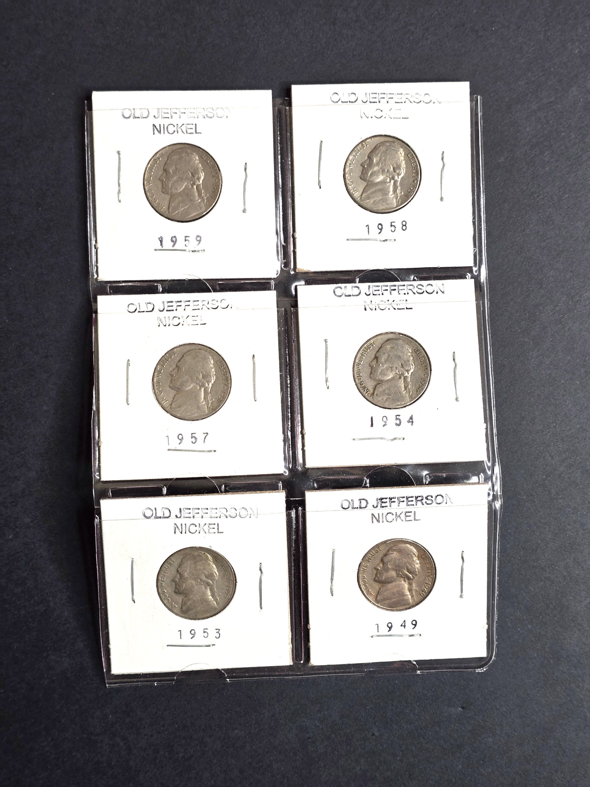 Vintage Jefferson Nickel 6-Coin Lot (1949–1959)