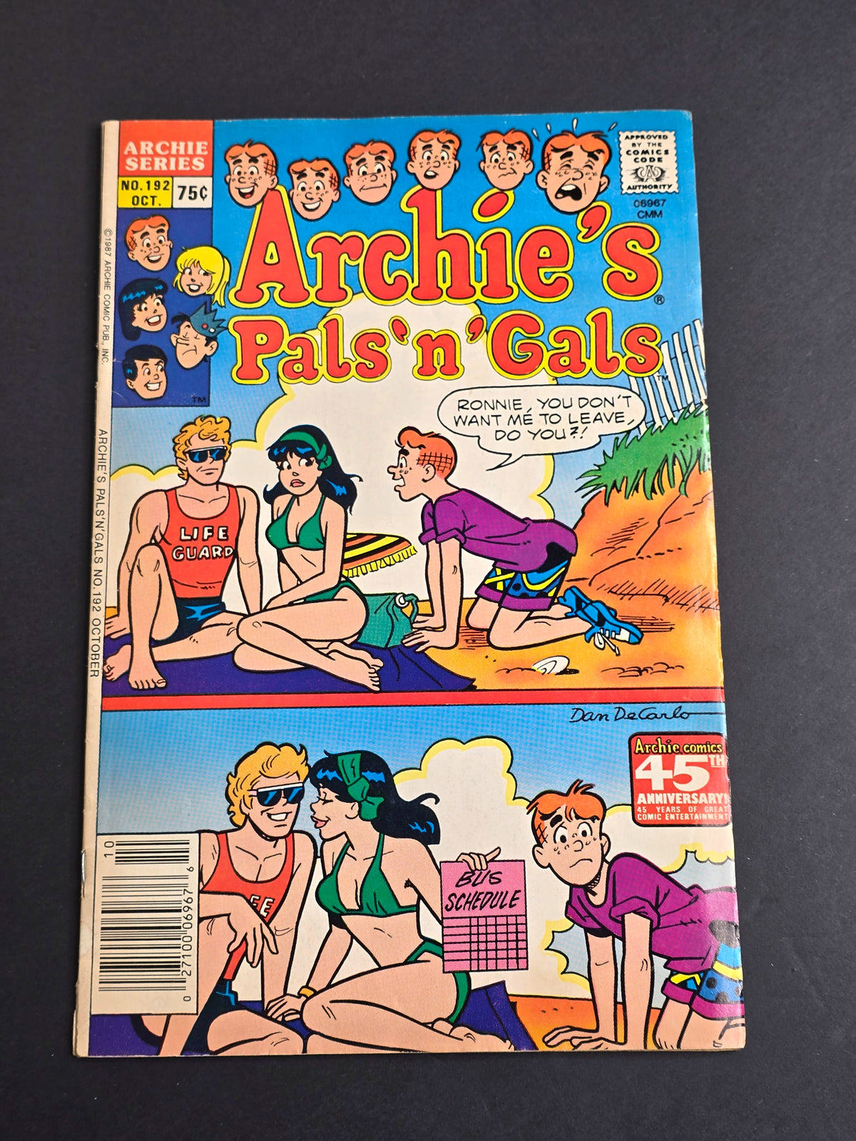 Archie's Pals 'n' Gals #192 (1987) Dan DeCarlo Cover Archie Comics Copper Age