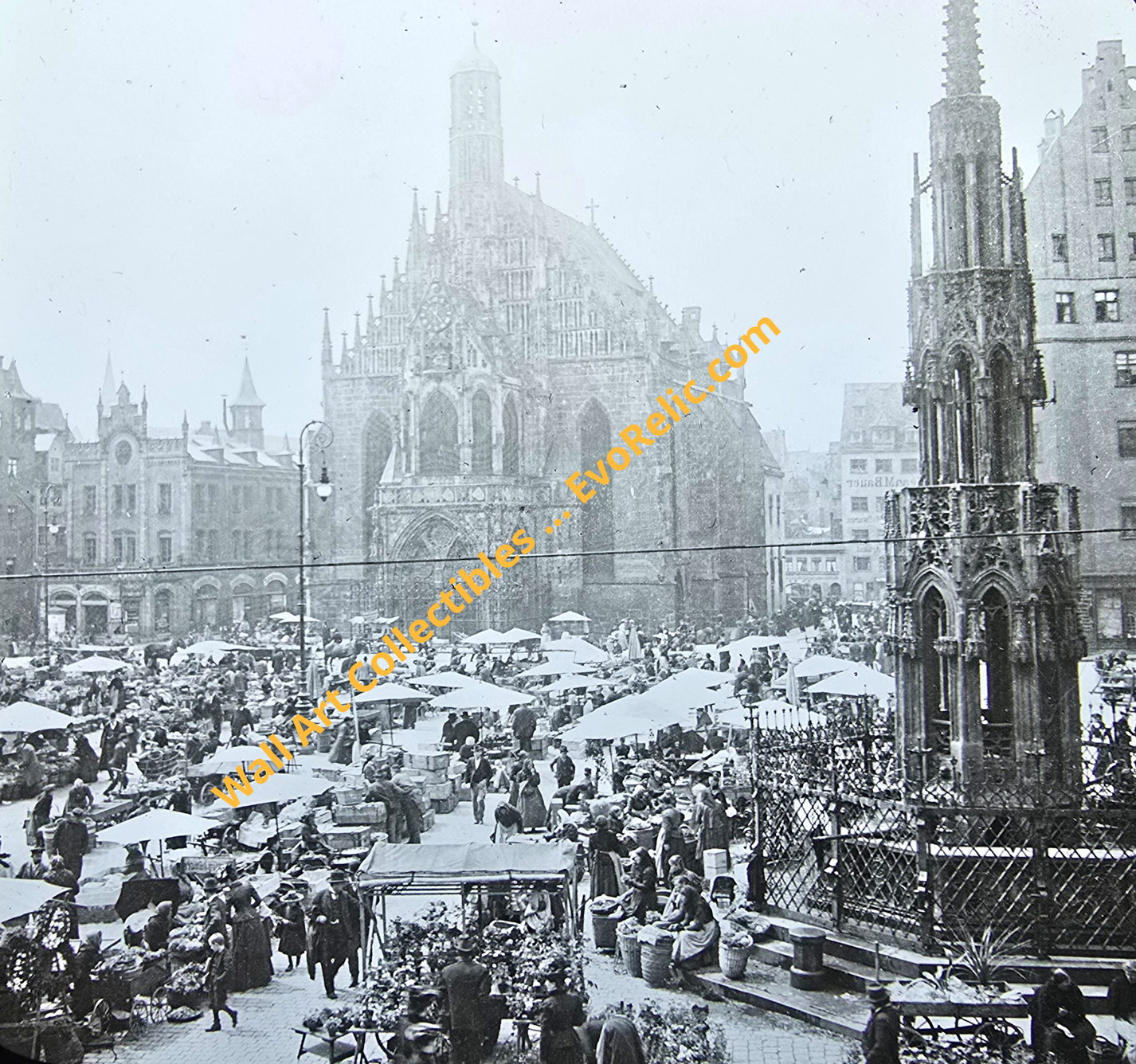 Wall Art 1920 Marketplace and Cathedral Nuremberg Germany