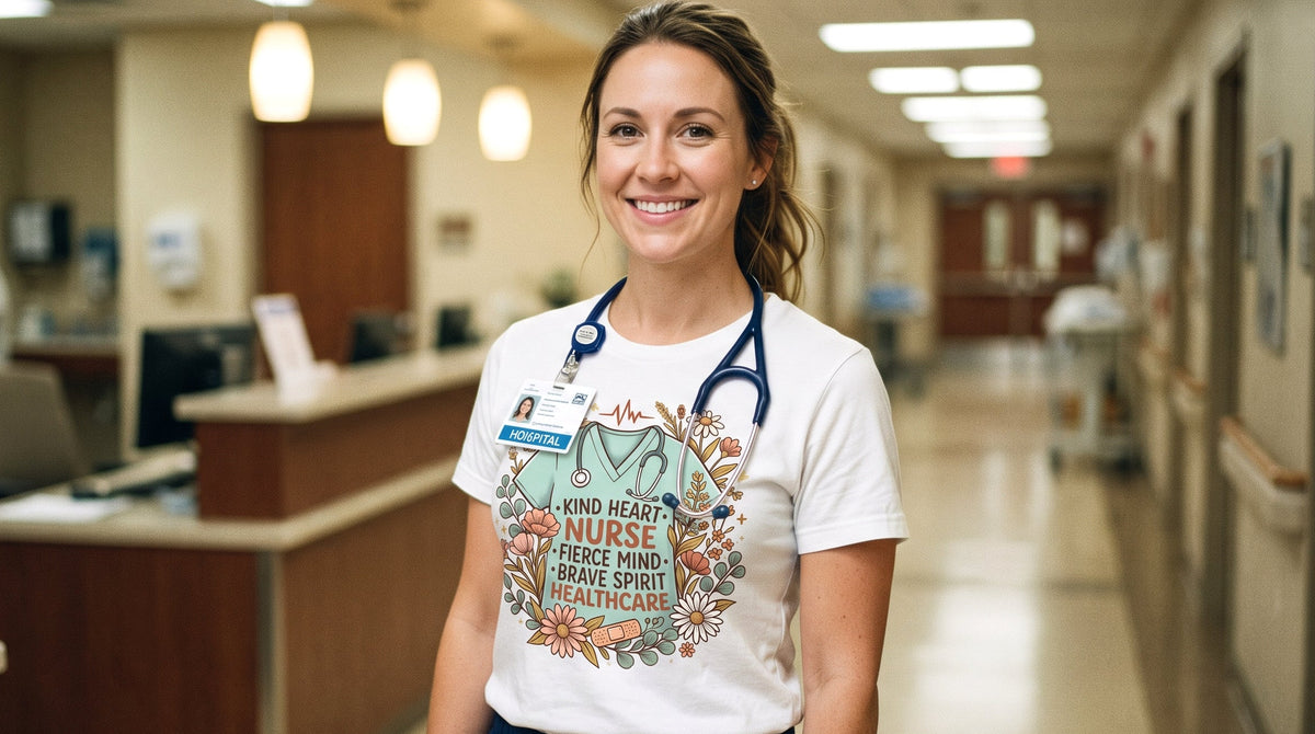 Nurse PNG Design, Kind Heart Fierce Mind Brave Spirit Healthcare Scrubs Floral Stethoscope, DTF Digital Download for T-Shirts, Mugs, Totes