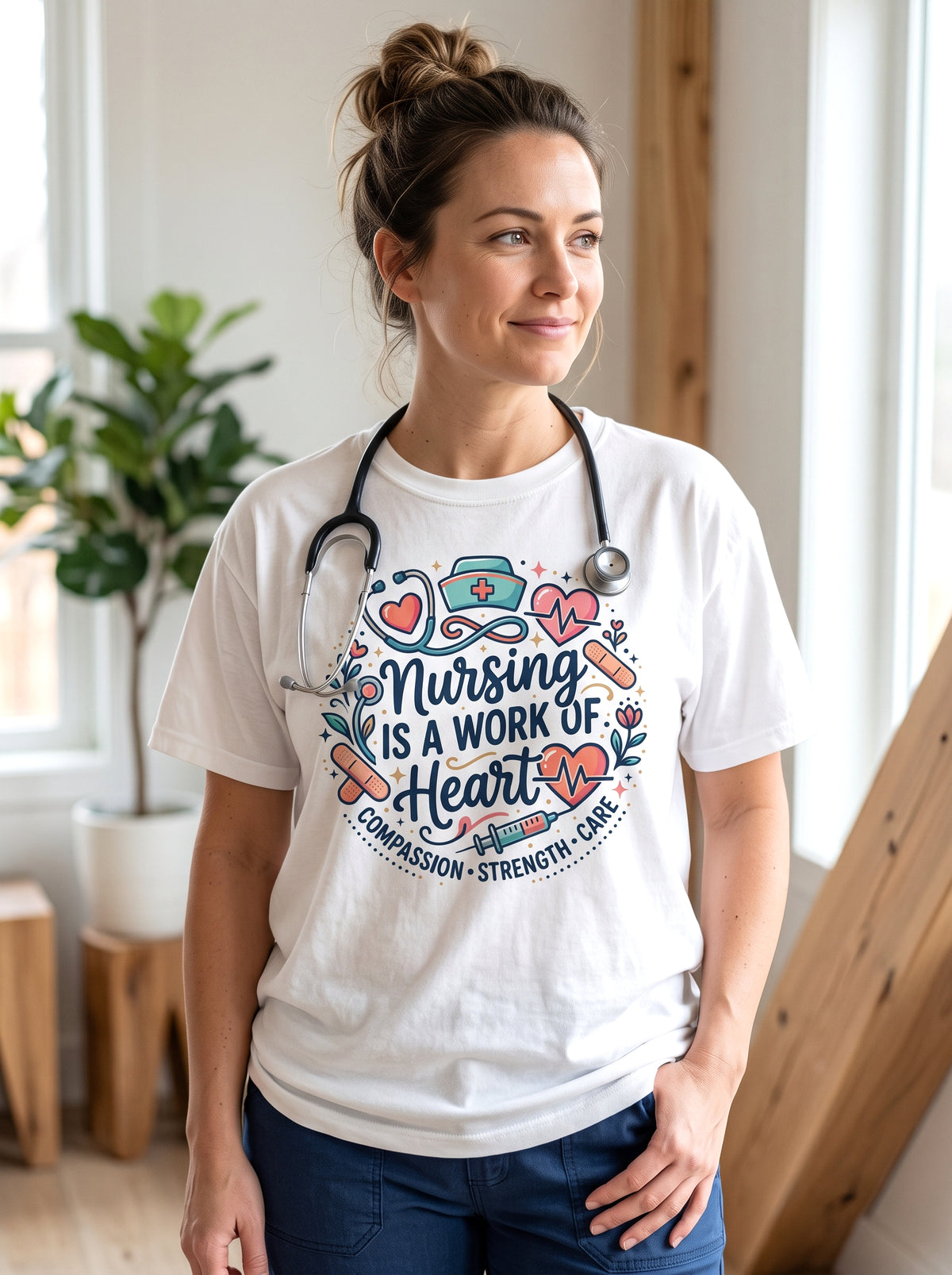 Nursing Is A Work of Heart PNG, Nurse Sublimation Design, Floral Stethoscope Healthcare Clipart, DTF Shirt Design, Instant Digital Download
