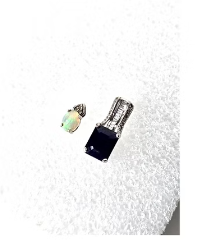 Vintage Jewelry Sterling Silver Pendants Opal Violet Spinel Gemstones
