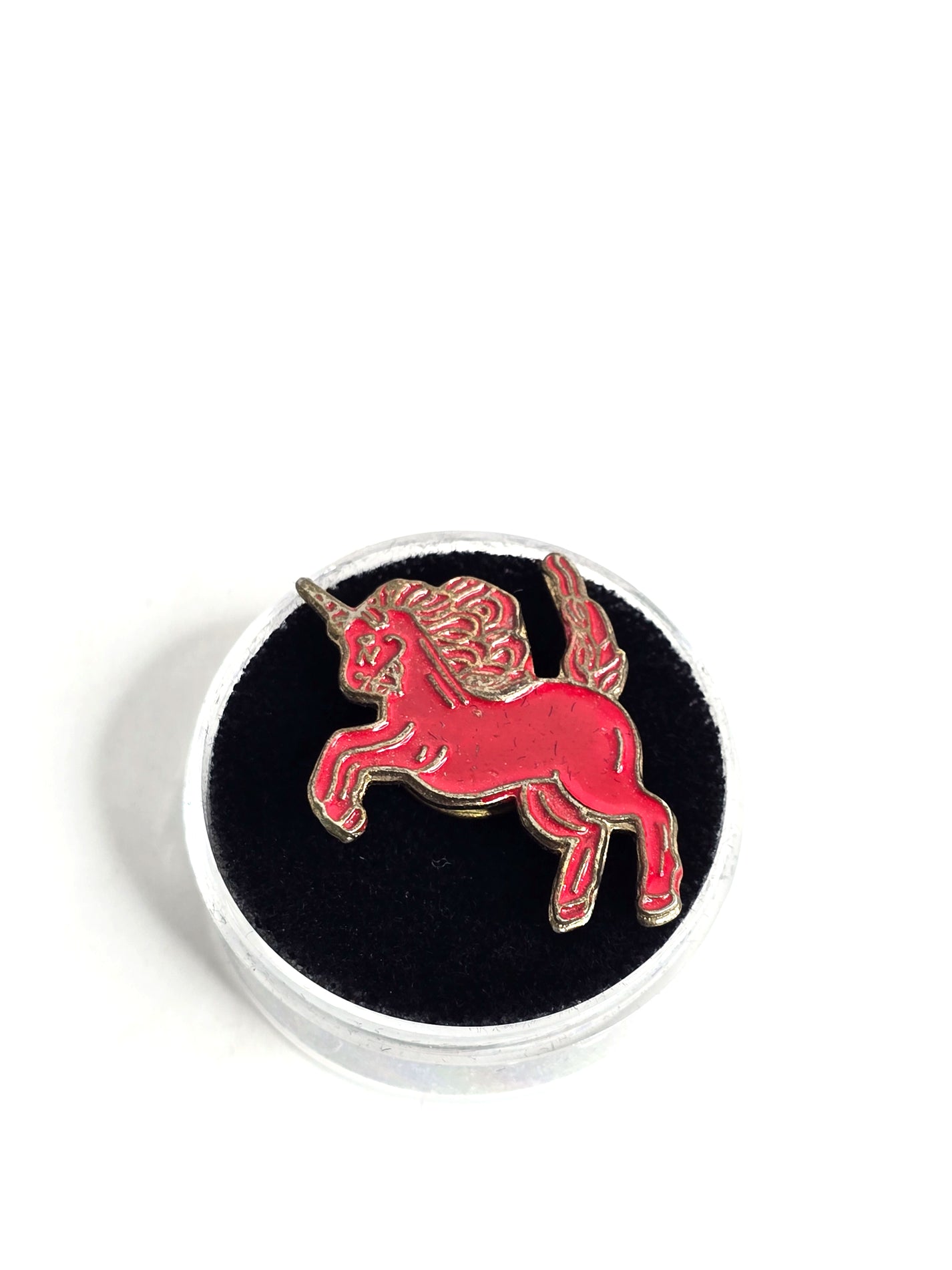 Vintage Gold-Tone Red Enamel Rearing Unicorn Lapel Pin